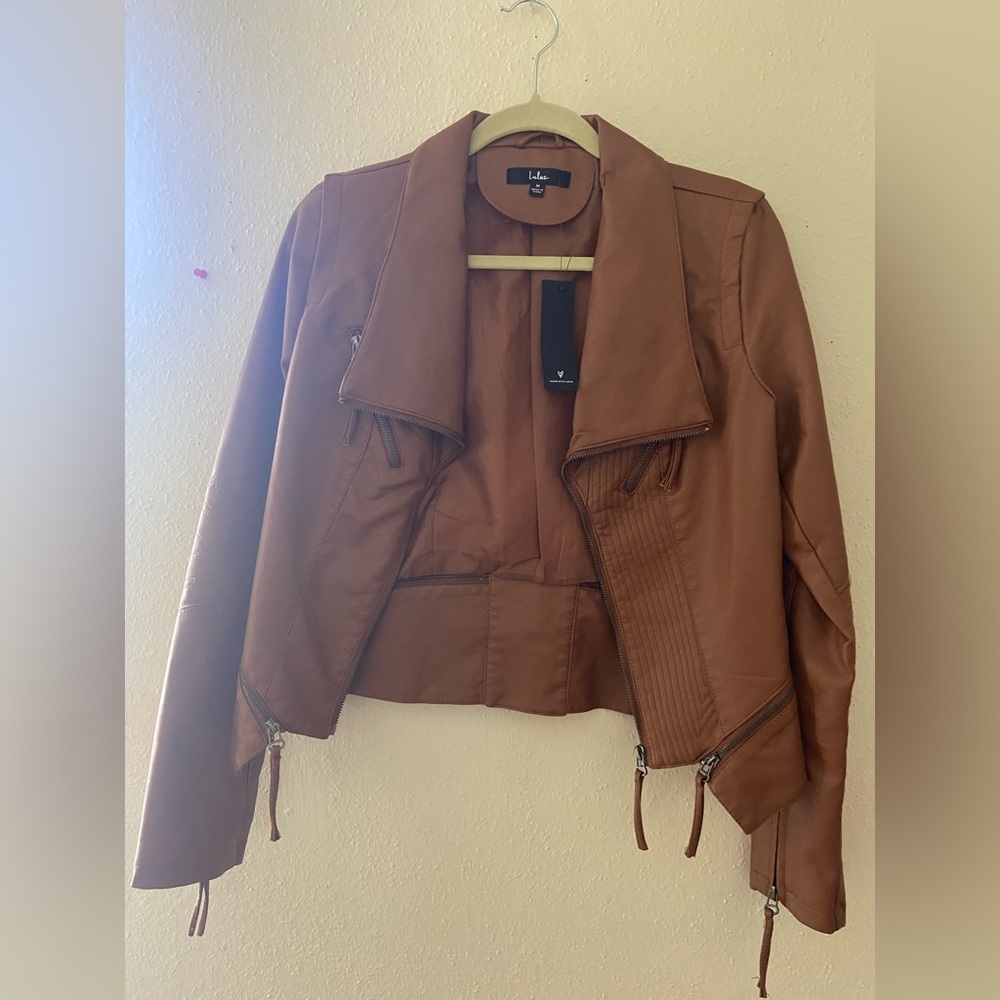 Lulu's Brown Faux Leather Moto Jacket